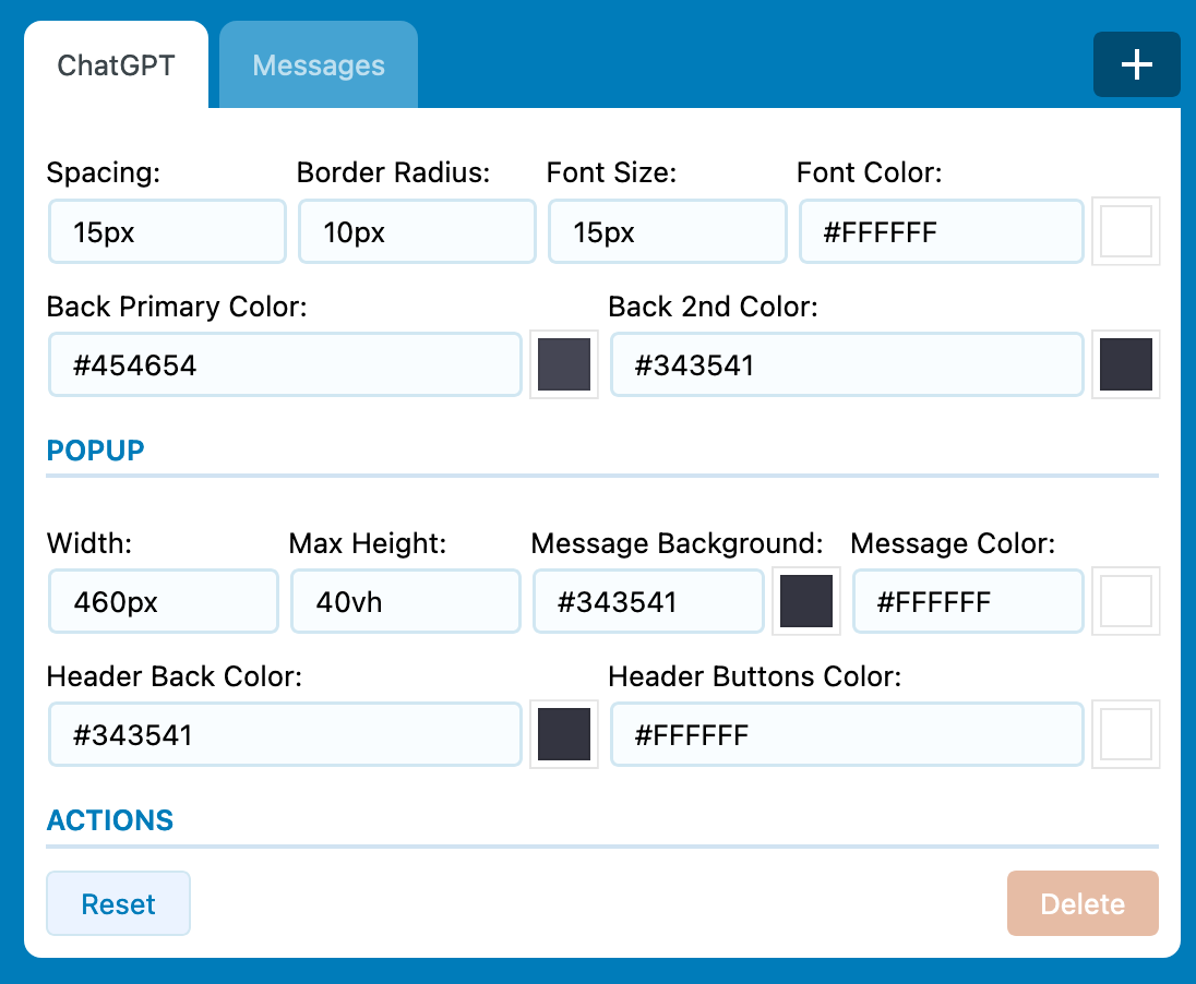 Personnalisation des couleurs du chatbot WordPress proposé par AI Engine.