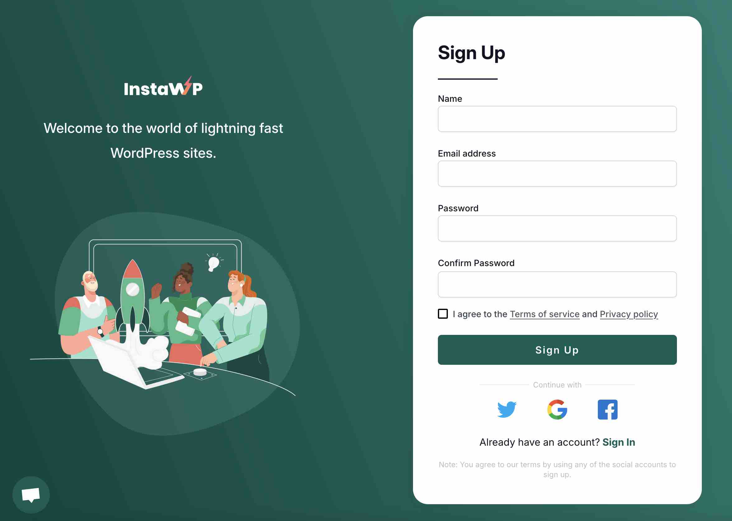 Creating an account with InstaWP.