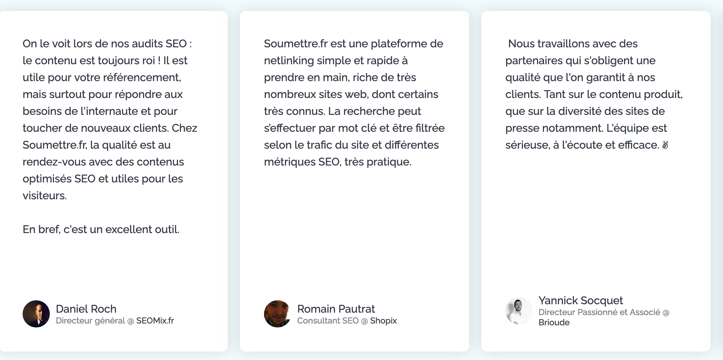 Avis d'utilisateurs de la plateforme de netlinking Soumettre.fr.