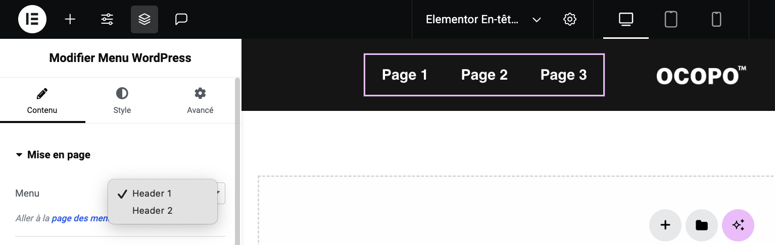 Modification d'un menu WordPress avec Elementor.