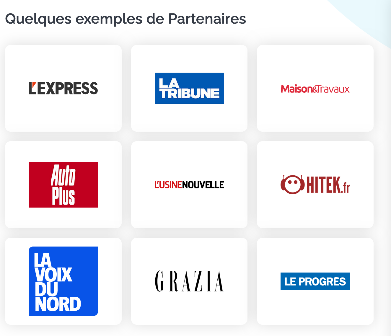 Quelques partenaires de Soumettre.fr pour le volet Relations Presse.