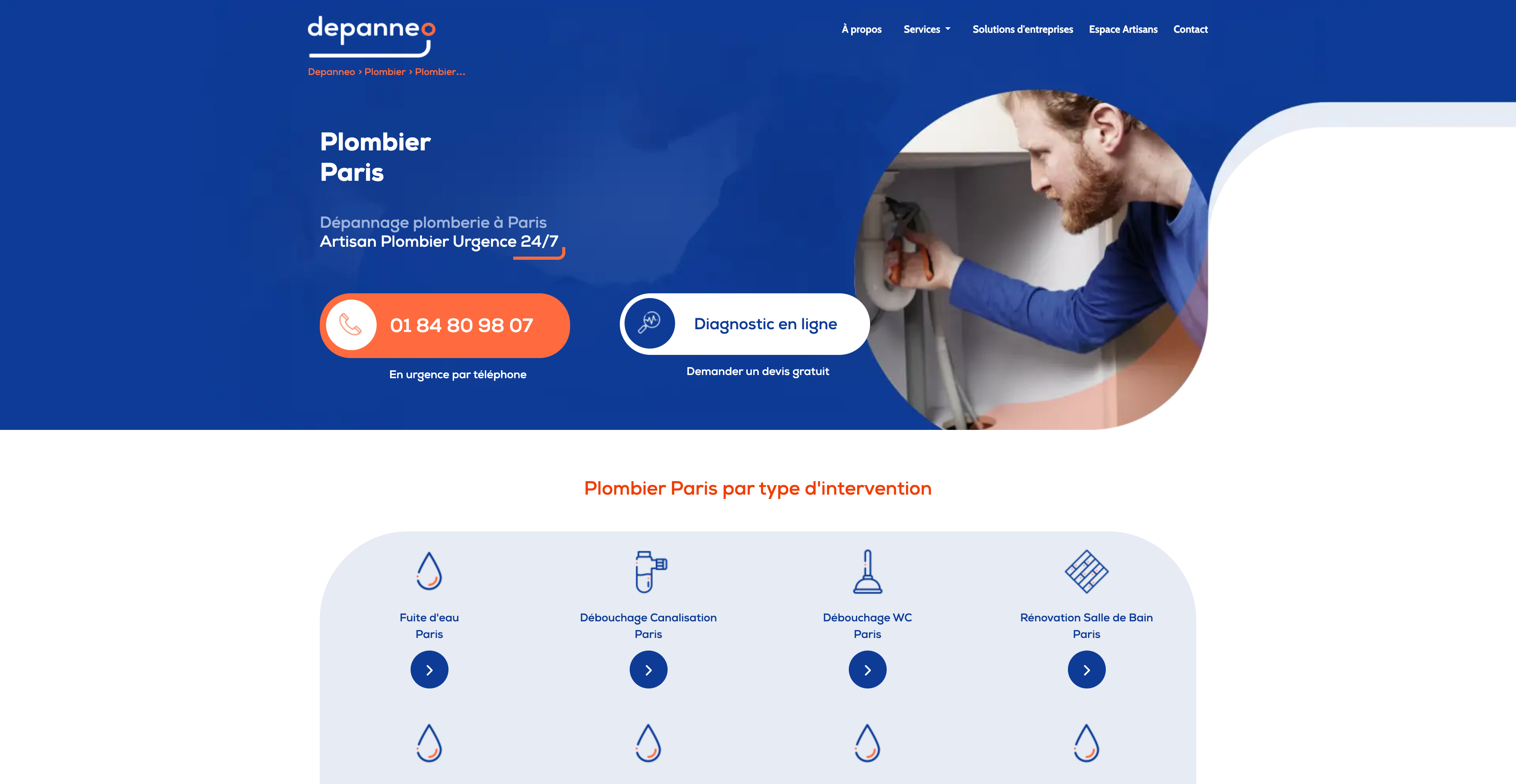 Le site internet de plombier Depanneo.